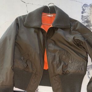 Vince Women's Brown Bomber Jacket with Orange Lining